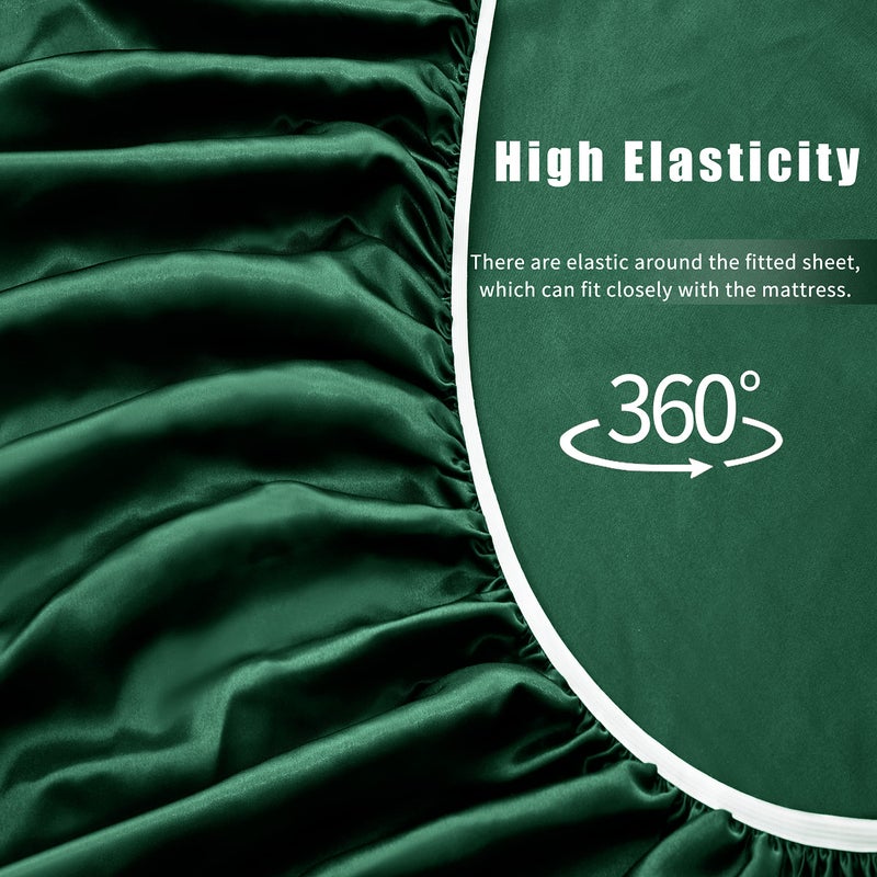 VACVELT 4pcs Emerald Green Satin Bed Set  Full Size  15 Inch Deep Pocket  Soft Satin Bedding Set  Cooling & Luxury  1 Fitted Sheet + 1 Flat Sheet + 2 Pillowcases - Image 5